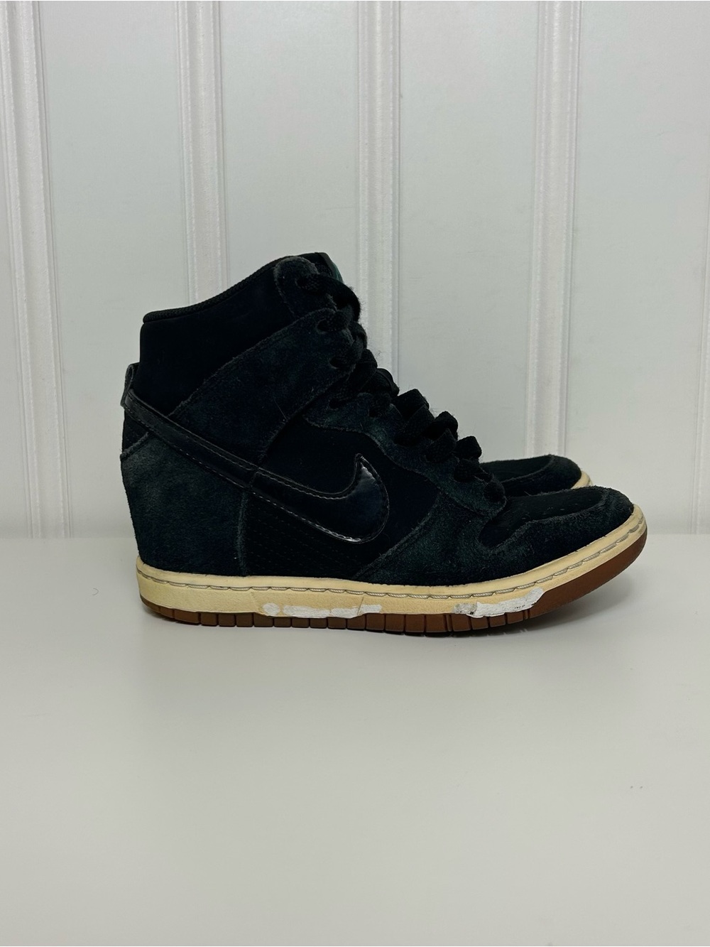 Nike dunk sky hi essential hidden wedge black white gum women’s 6.5 fair cond
